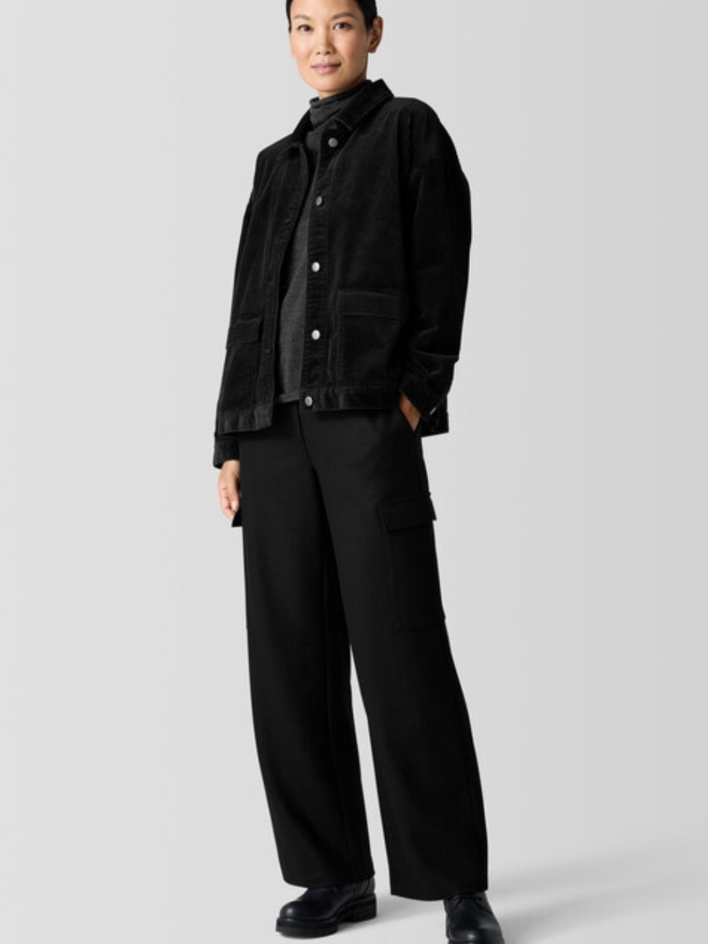 Eileen Fisher Classic Collar Oragnic Cotton Corduroy Utility Jacket Size XL